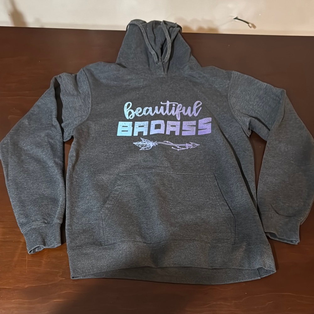 Gray Hoodie with 'Beautiful Badass' Graphic